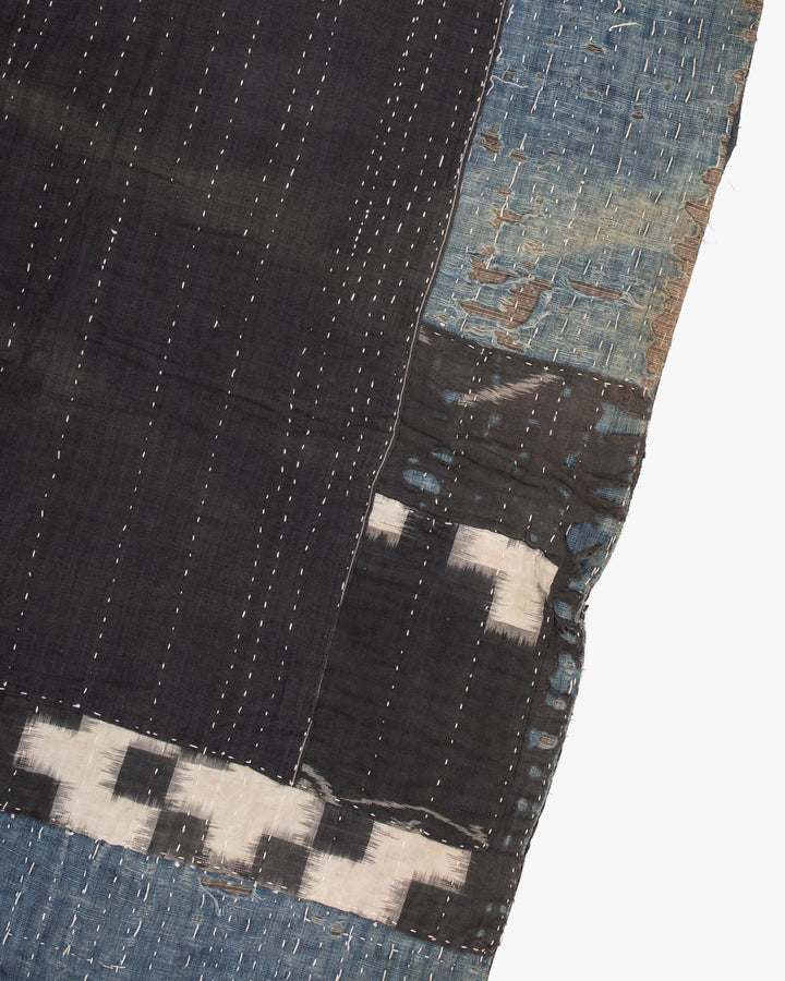 Vintage Boro Blanket, Indigo and Gray Patchwork