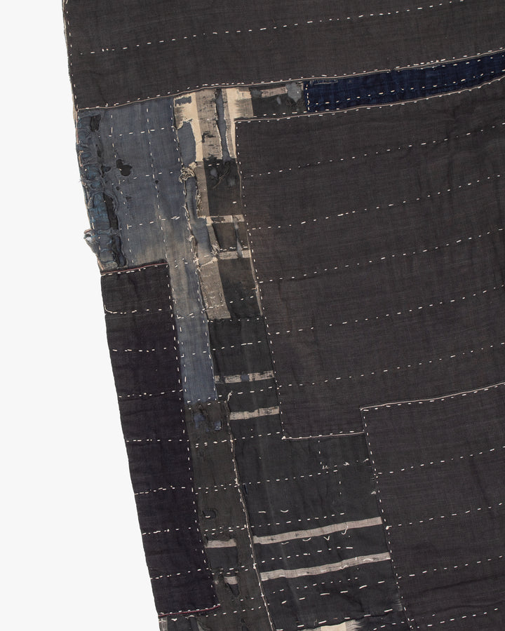 Vintage Boro Blanket, Indigo and Gray Patchwork