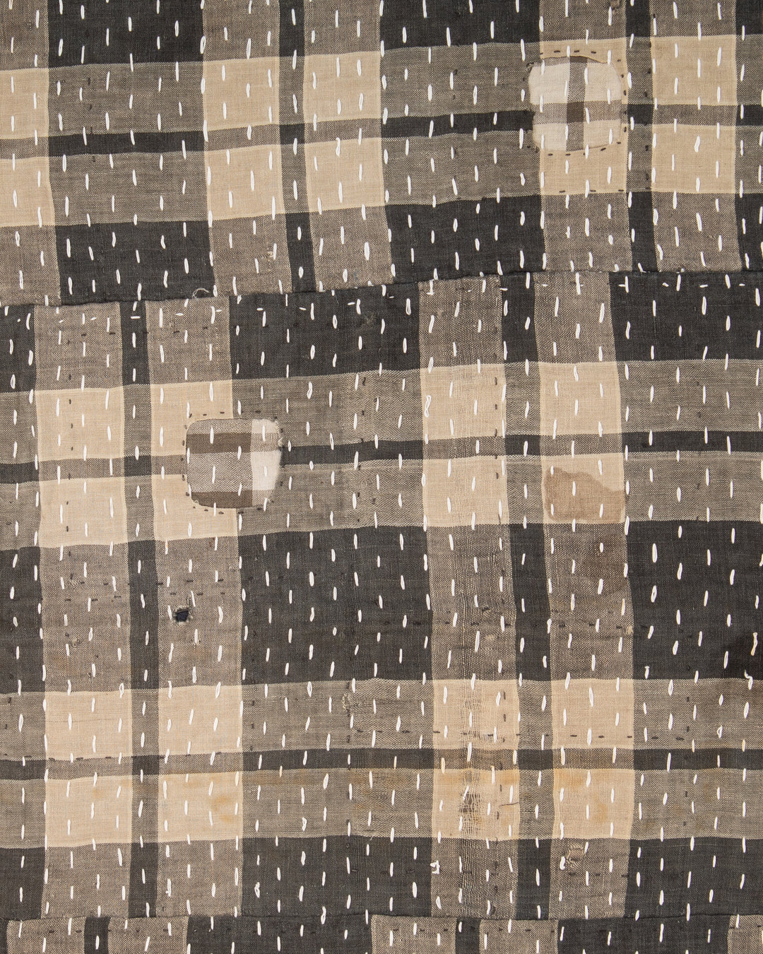 Vintage Boro Blanket, Indigo Patchwork and Warm Gray Plaid