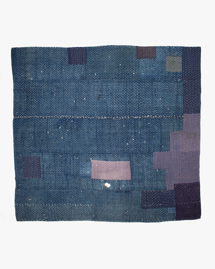 Vintage Boro Blanket, Indigo Patchwork and Warm Gray Plaid