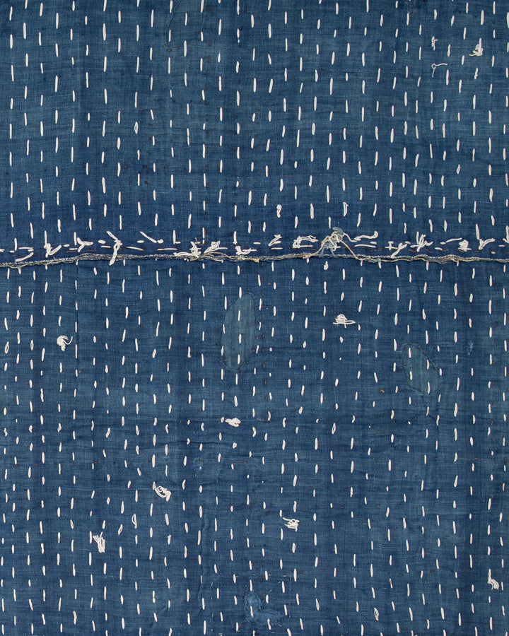 Vintage Boro Blanket, Indigo Patchwork and Warm Gray Plaid