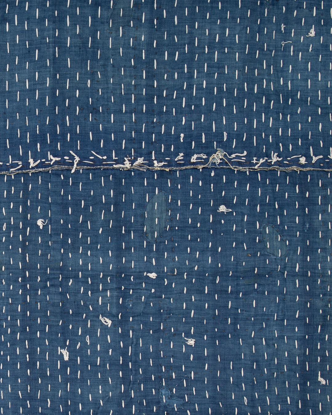 Vintage Boro Blanket, Indigo Patchwork and Warm Gray Plaid