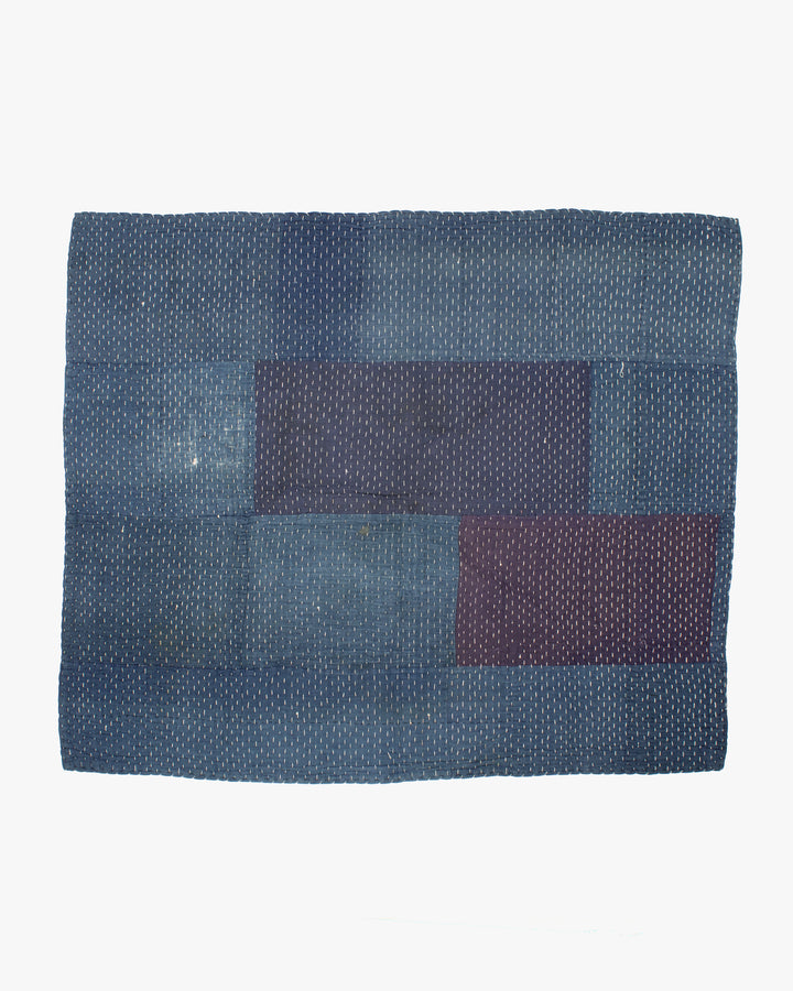 Vintage Boro Blanket, Indigo Patchwork and Muted Gray and Yellow