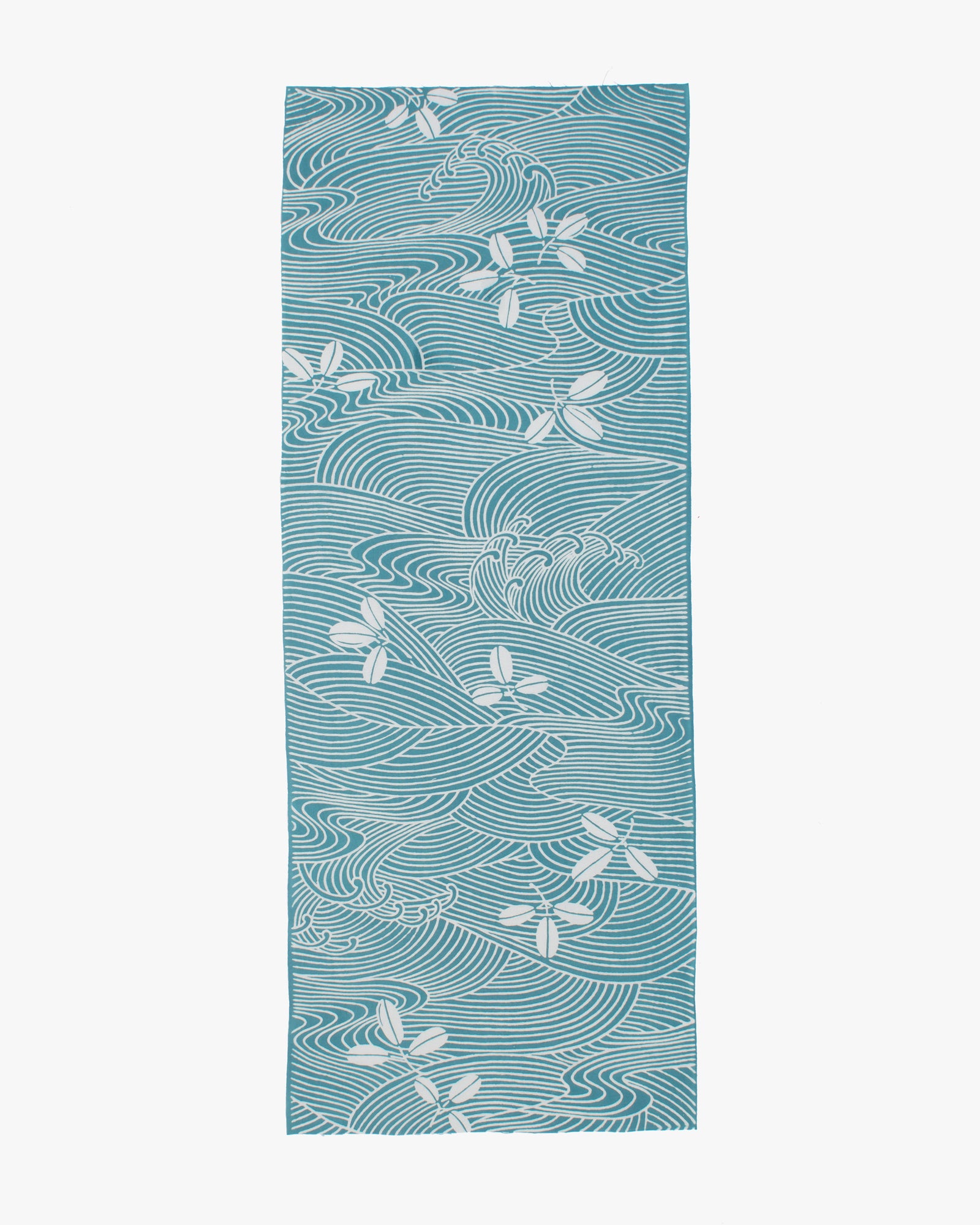 Tenugui, Chusen-Zome, Teal Leaves and Waves