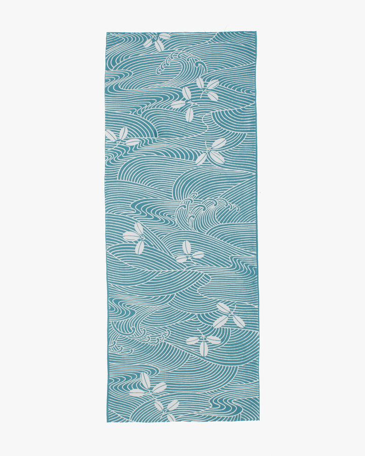 Tenugui, Chusen-Zome, Teal Leaves and Waves
