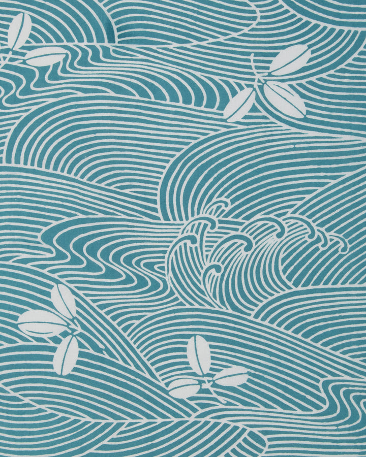Tenugui, Chusen-Zome, Teal Leaves and Waves