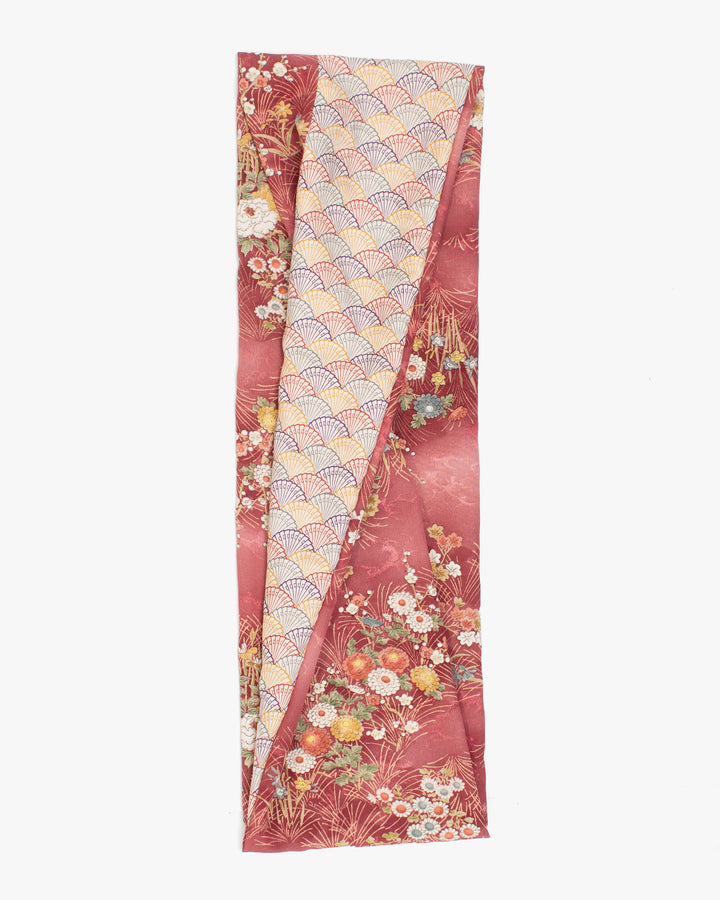 Kiriko Original Scarf, Infinity, Kimono, Deep Pink Floral and Multicolor Uchiwa