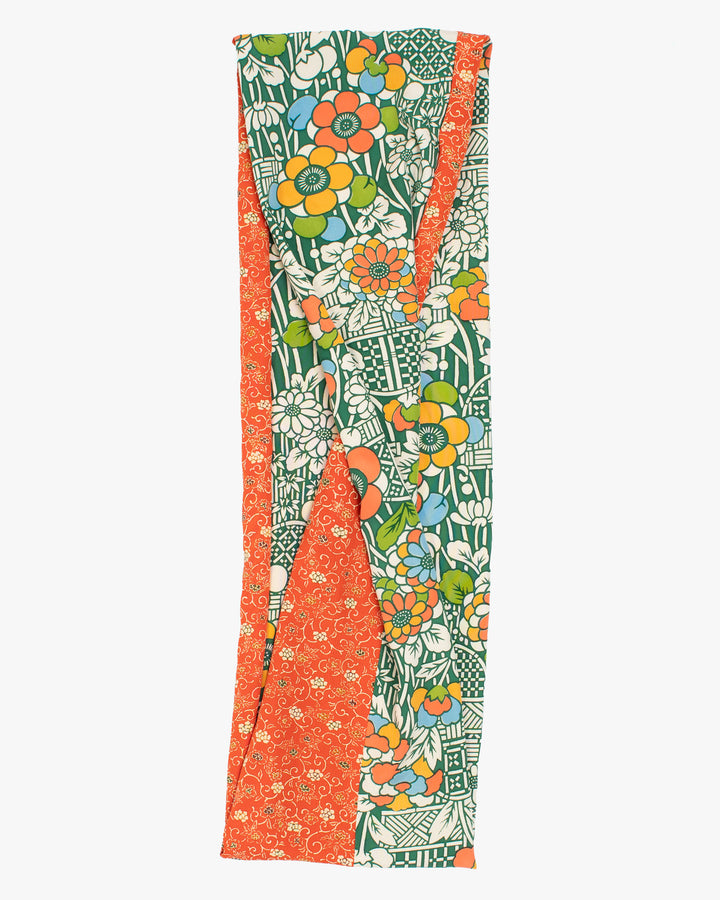Kiriko Original Scarf, Infinity, Kimono, Orange and Green Floral with Multicolor Accents
