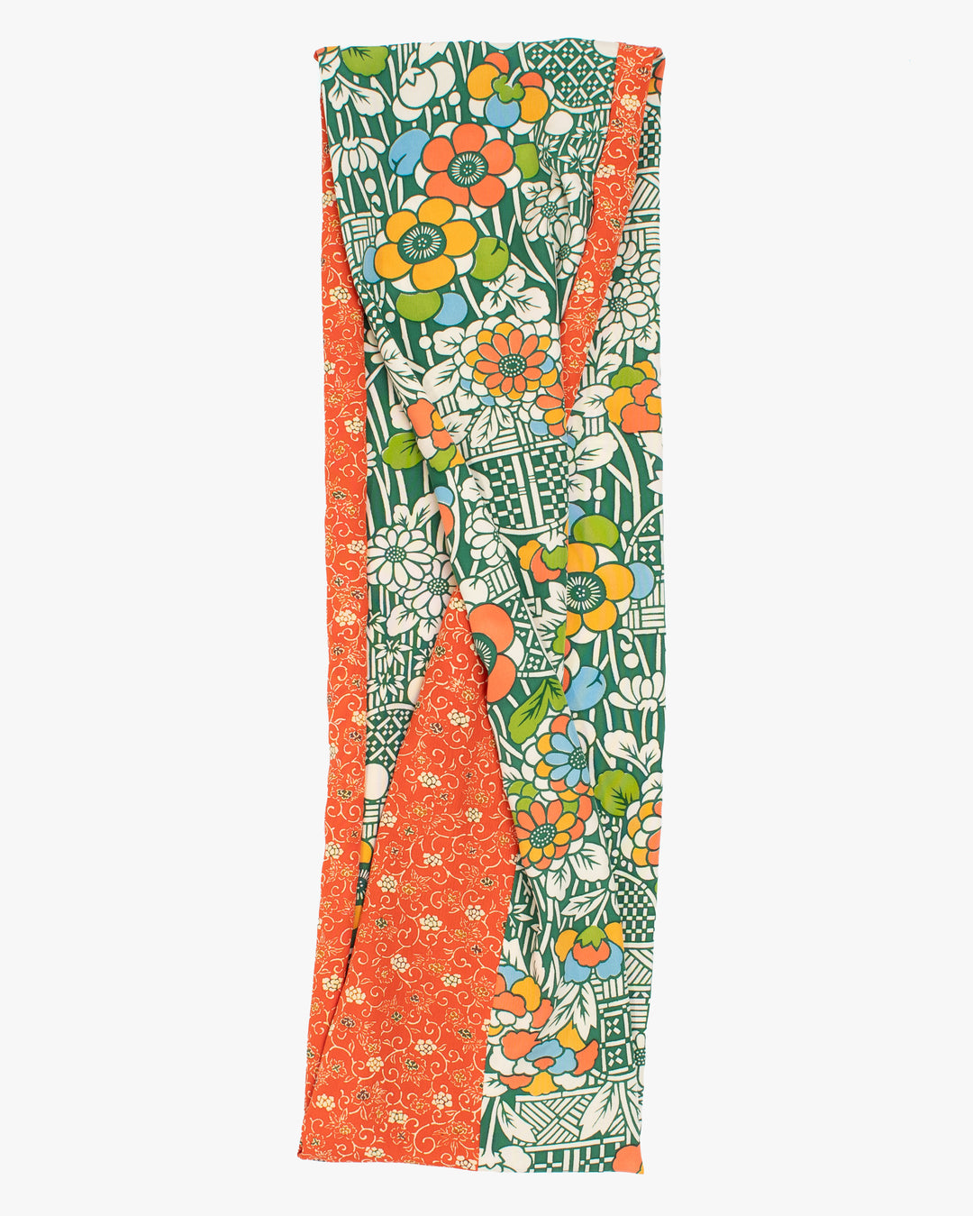 Kiriko Original Scarf, Infinity, Kimono, Orange and Green Floral with Multicolor Accents