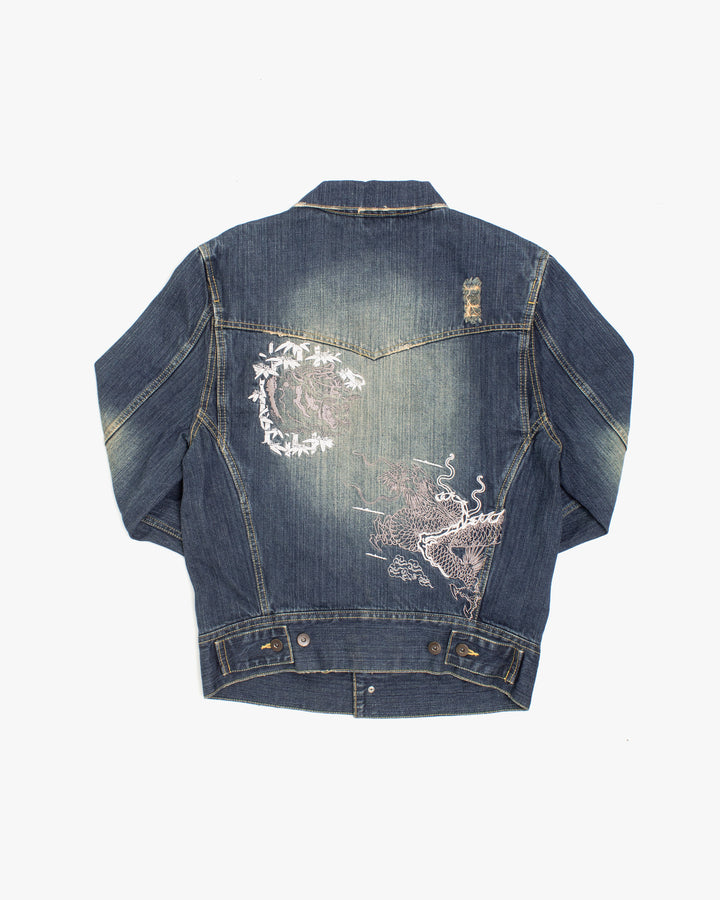 Japanese Repro Type II Trucker Jacket, M, Karakuri, Denim with Embroidered Tiger and Dragon