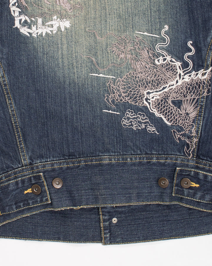 Japanese Repro Type II Trucker Jacket, M, Karakuri, Denim with Embroidered Tiger and Dragon