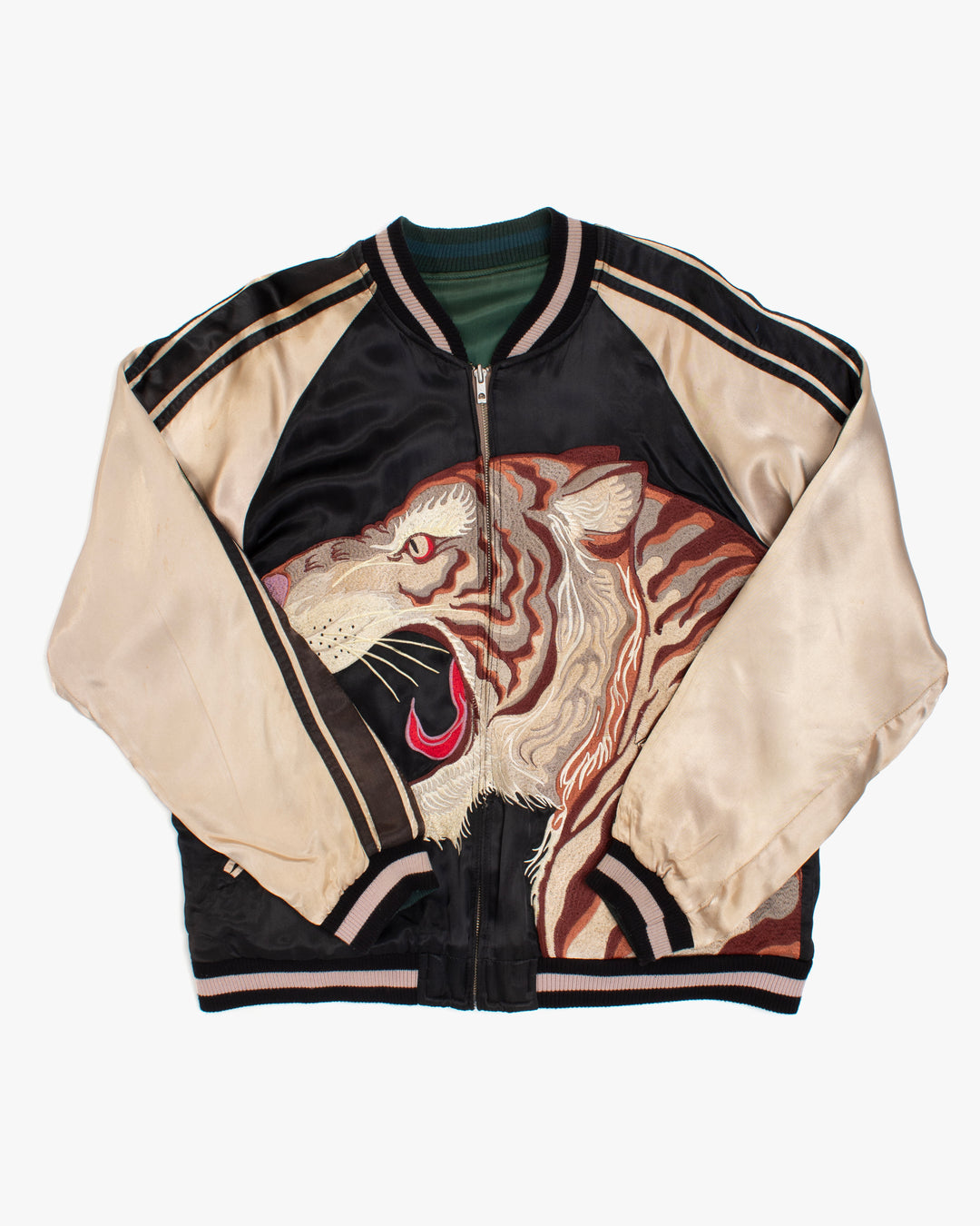 Japanese Repro Souvenir Jacket, M, Japanese Classic Script, Reversible Tiger Black and Green
