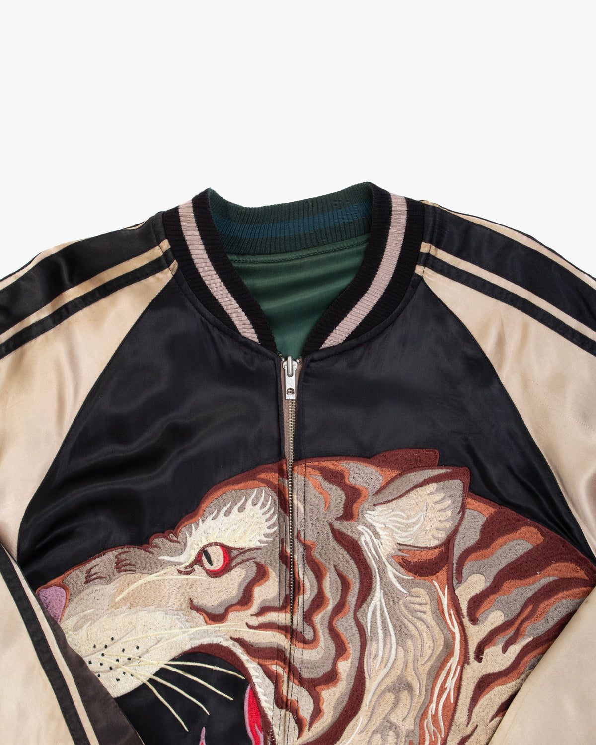 Japanese Repro Souvenir Jacket, M, Japanese Classic Script, Reversible Tiger Black and Green