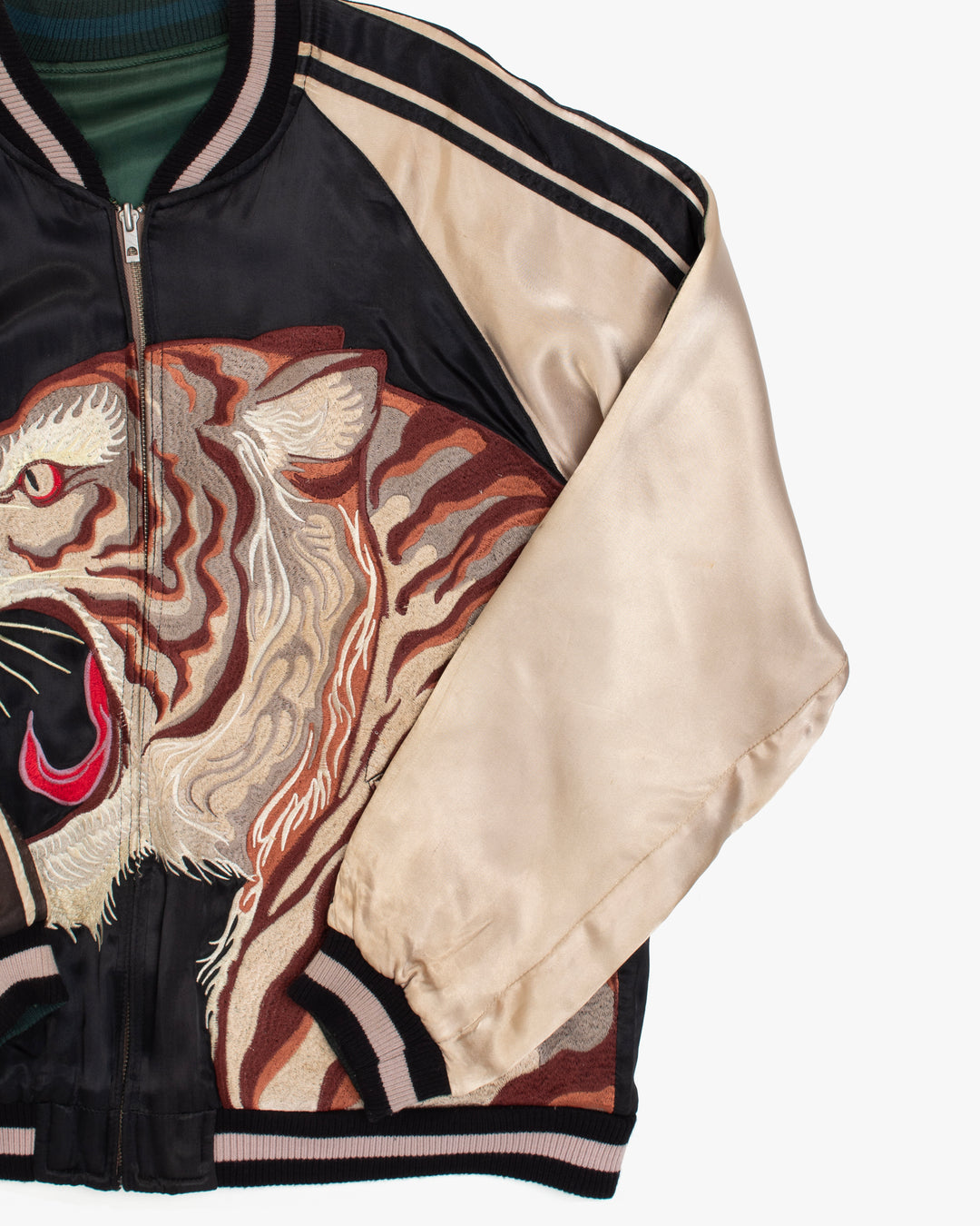 Japanese Repro Souvenir Jacket, M, Japanese Classic Script, Reversible Tiger Black and Green