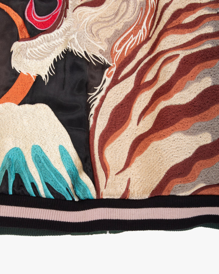 Japanese Repro Souvenir Jacket, M, Japanese Classic Script, Reversible Tiger Black and Green