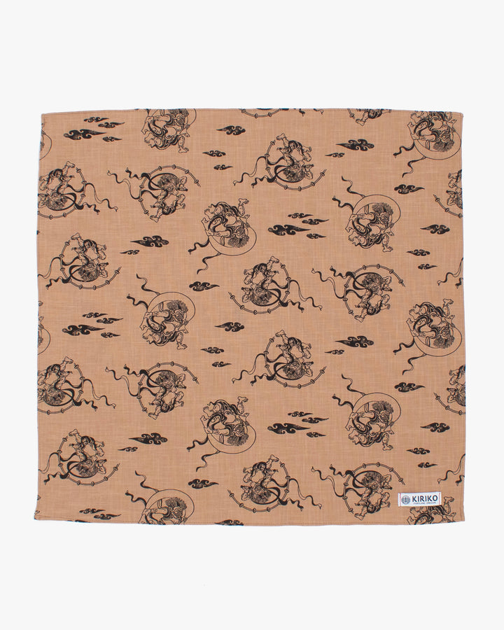 Kiriko Original Bandana, Classic, Fujin and Raijin, Tan