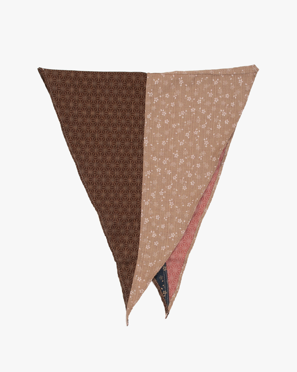 Kiriko Original Split Neckerchief, Brown Asanoha and Tan Sakura