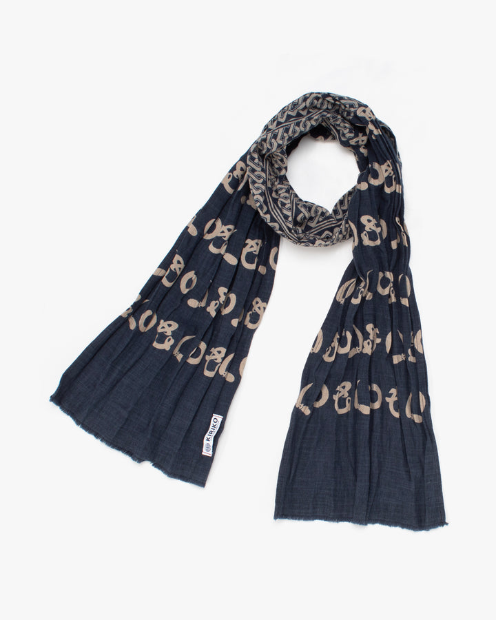 Kiriko Original Scarf, Kiji, Indigo Kamawanu and Yoshiwara shima