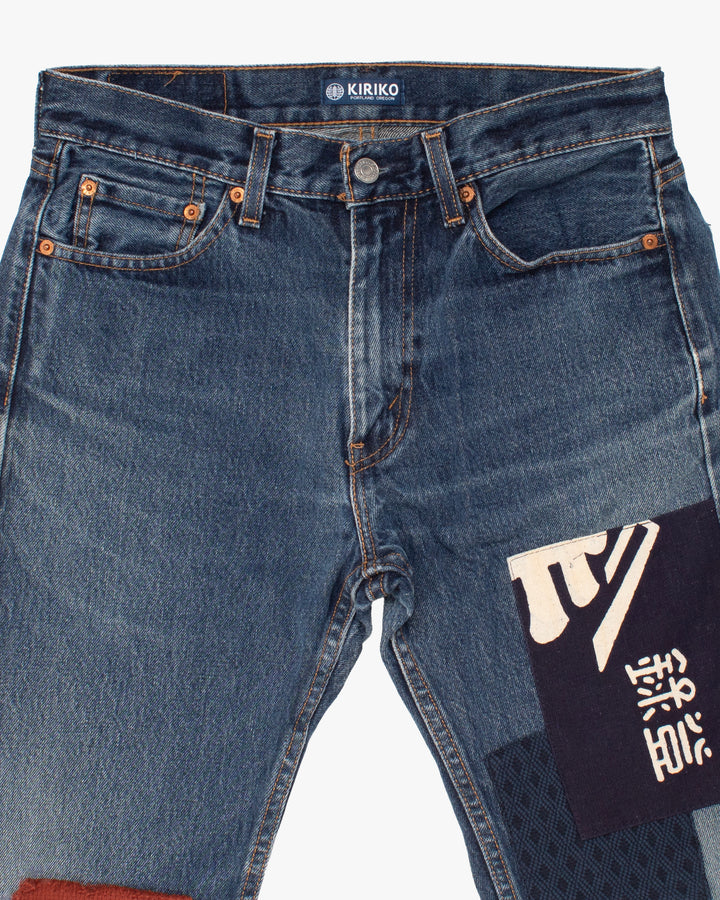 Kiriko Custom Denim Jeans, Patched Vintage Maekake and Sashi-ori, Levi&