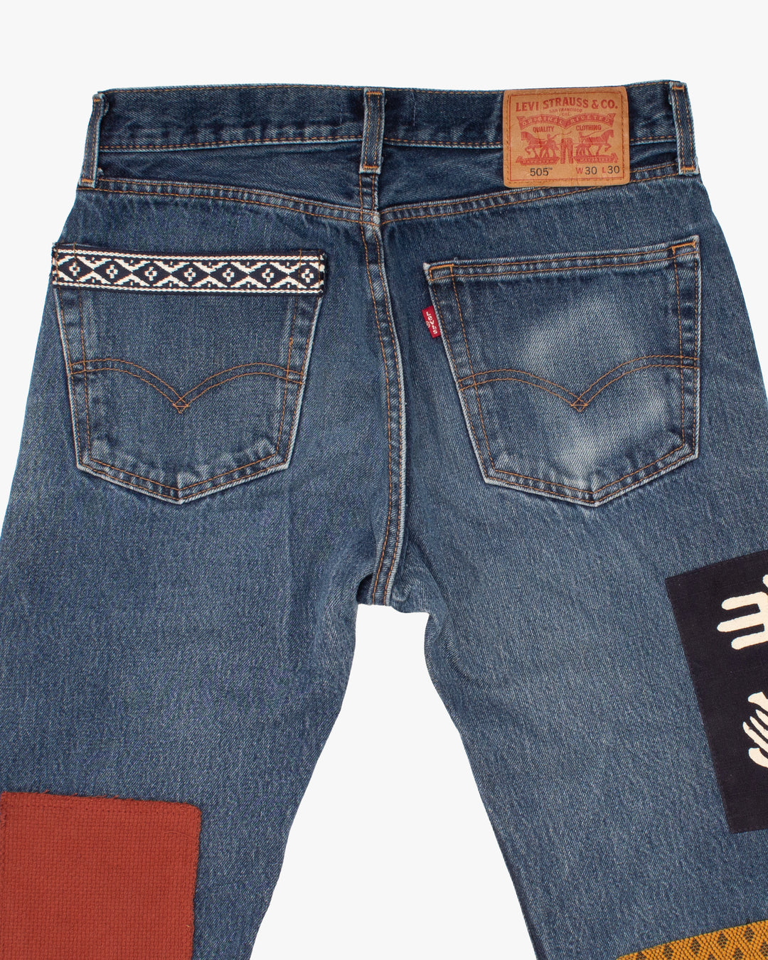 Kiriko Custom Denim Jeans, Patched Vintage Maekake and Sashi-ori, Levi&