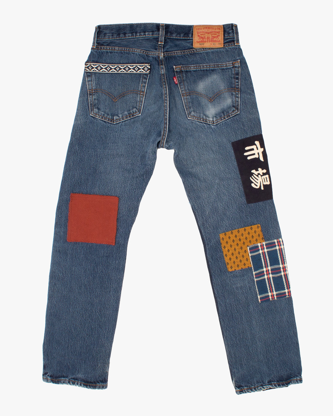 Kiriko Custom Denim Jeans, Patched Vintage Maekake and Sashi-ori, Levi&