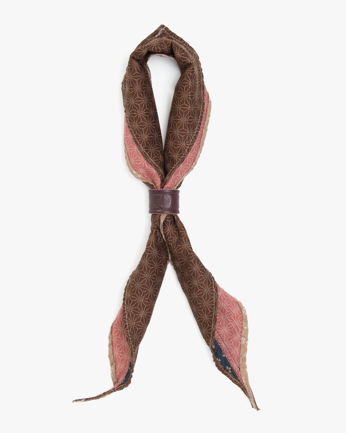 Kiriko Original Split Neckerchief, Brown Asanoha and Tan Sakura