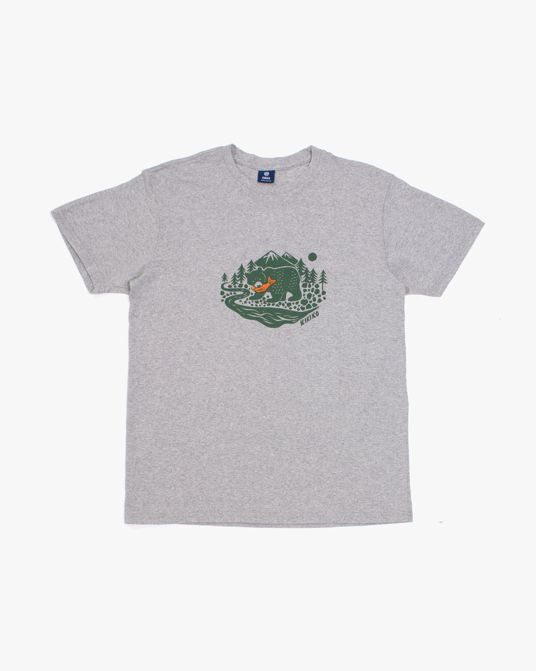 Kiriko Original Tee, 4 oz. US Made, Kuma with Embroidered Fish, Grey