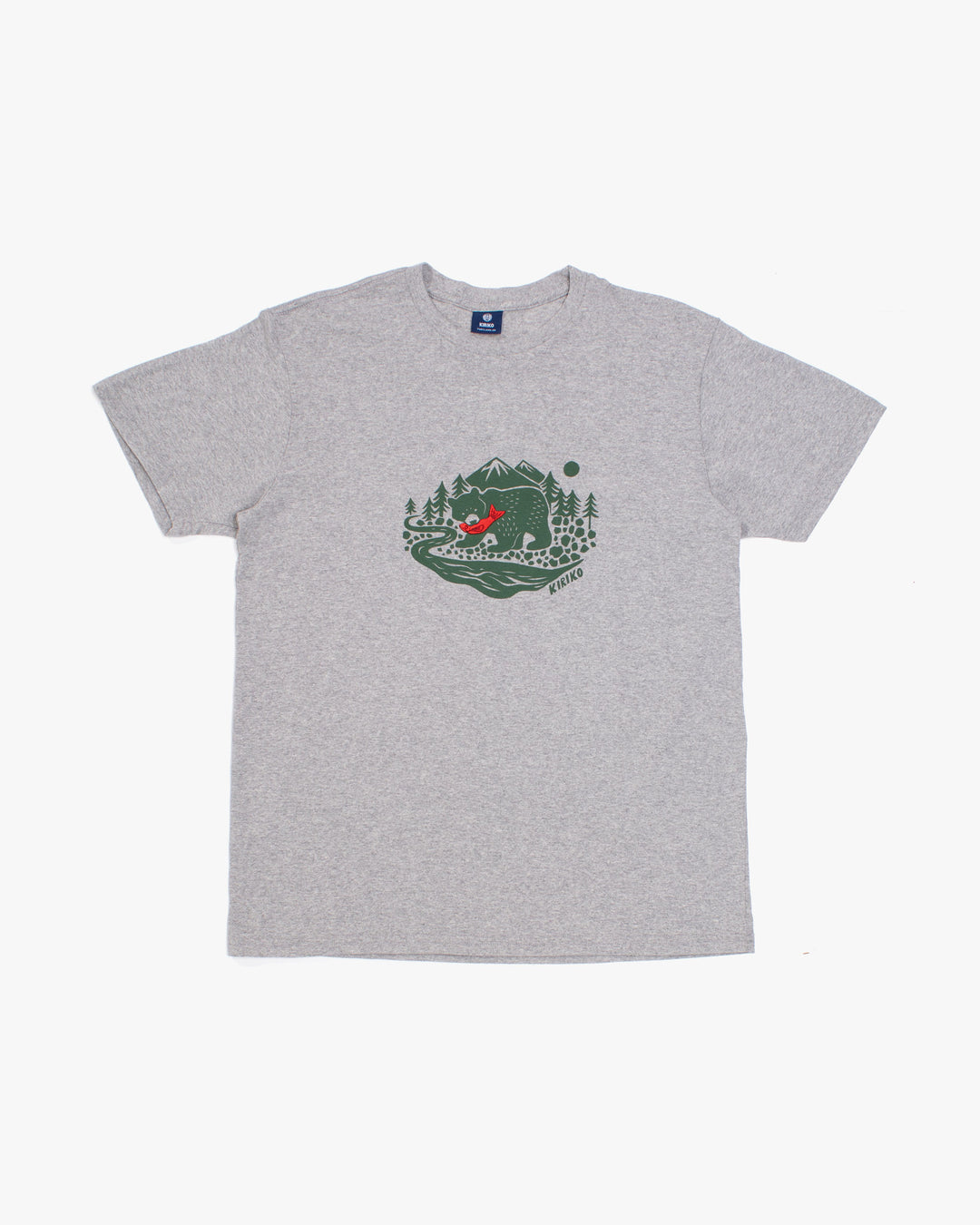 Kiriko Original Tee, 4 oz. US Made, Kuma with Embroidered Fish, Grey