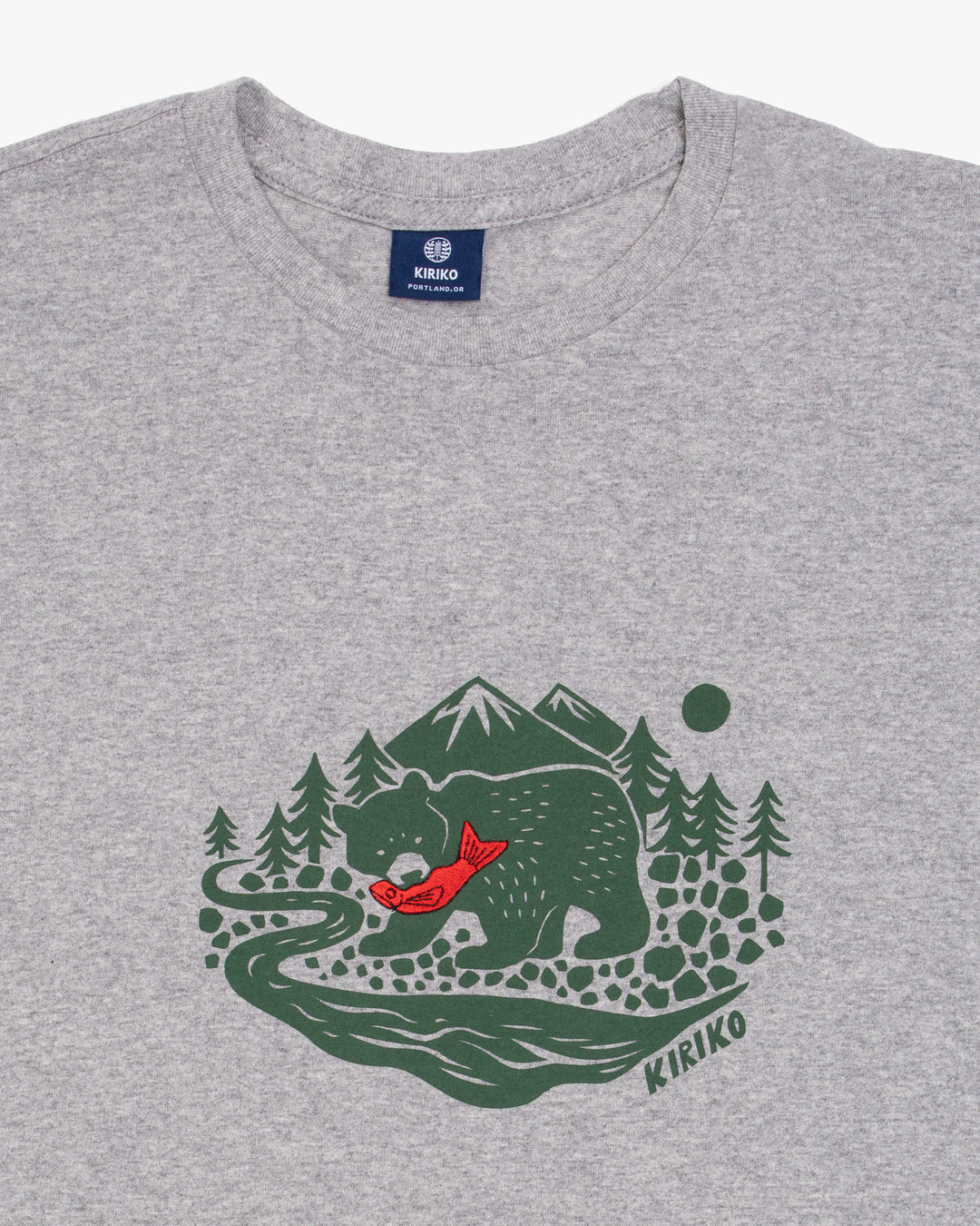 Kiriko Original Tee, 4 oz. US Made, Kuma with Embroidered Fish, Grey