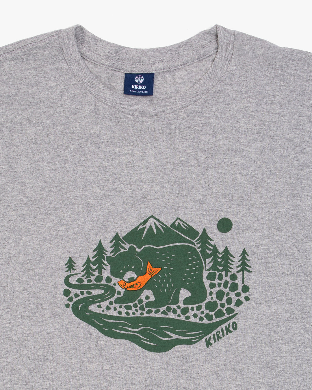 Kiriko Original Tee, 4 oz. US Made, Kuma with Embroidered Fish, Grey