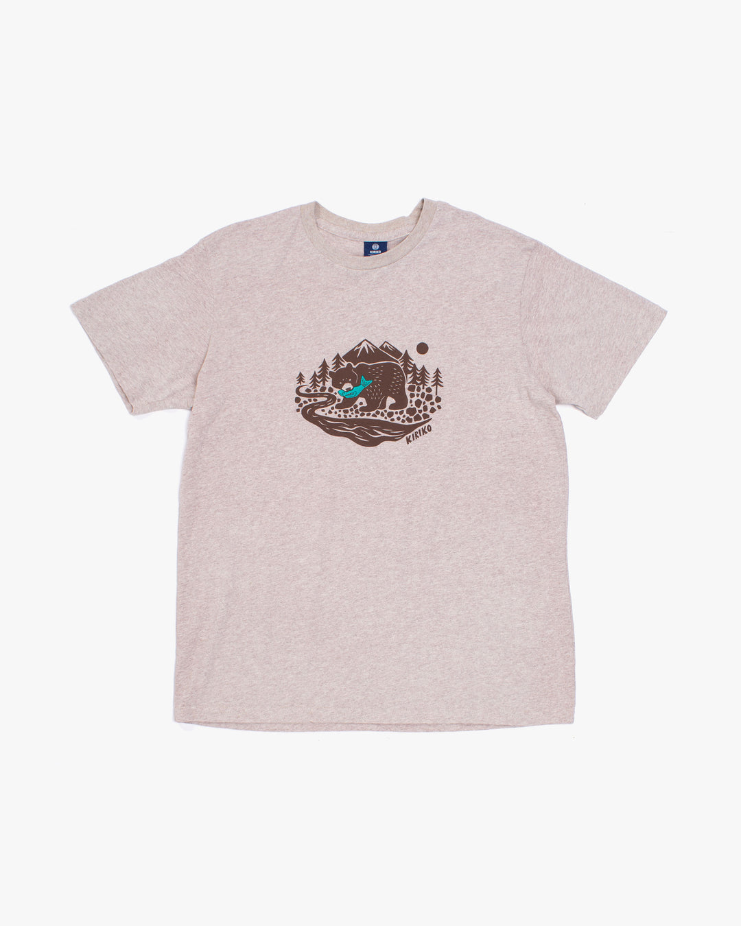 Kiriko Original Tee, 4 oz. US Made, Kuma with Embroidered Fish, Oatmeal