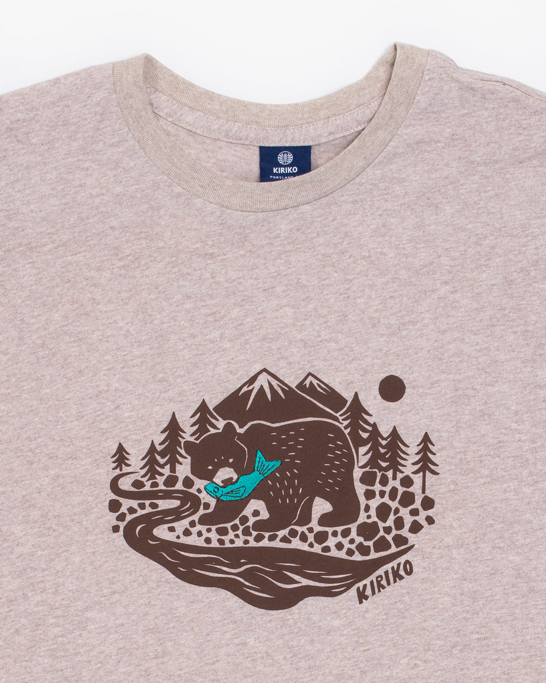 Kiriko Original Tee, 4 oz. US Made, Kuma with Embroidered Fish, Oatmeal