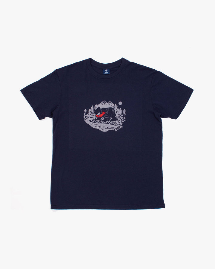 Kiriko Original Tee, 4 oz. US Made, Kuma with Embroidered Fish, Navy