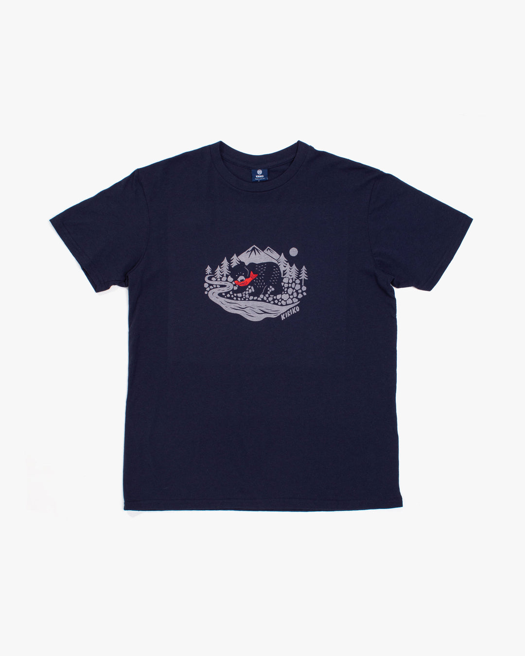 Kiriko Original Tee, 4 oz. US Made, Kuma with Embroidered Fish, Navy