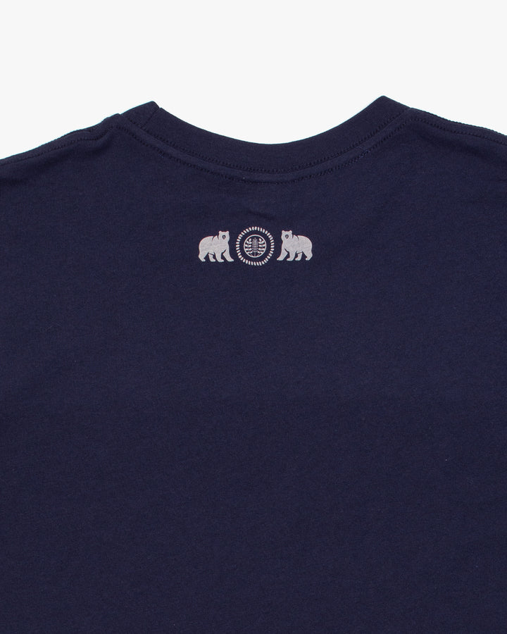 Kiriko Original Tee, 4 oz. US Made, Kuma with Embroidered Fish, Navy