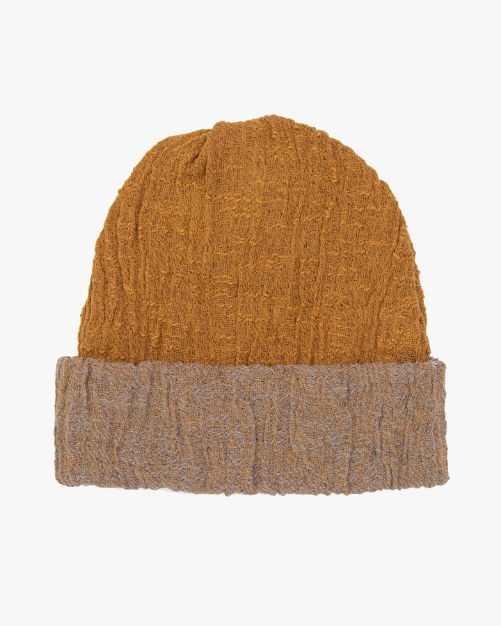 Kobo Oriza Knit Cap, Multi Functional, Cotton, Split Mustard and Dark Gray, 9˝