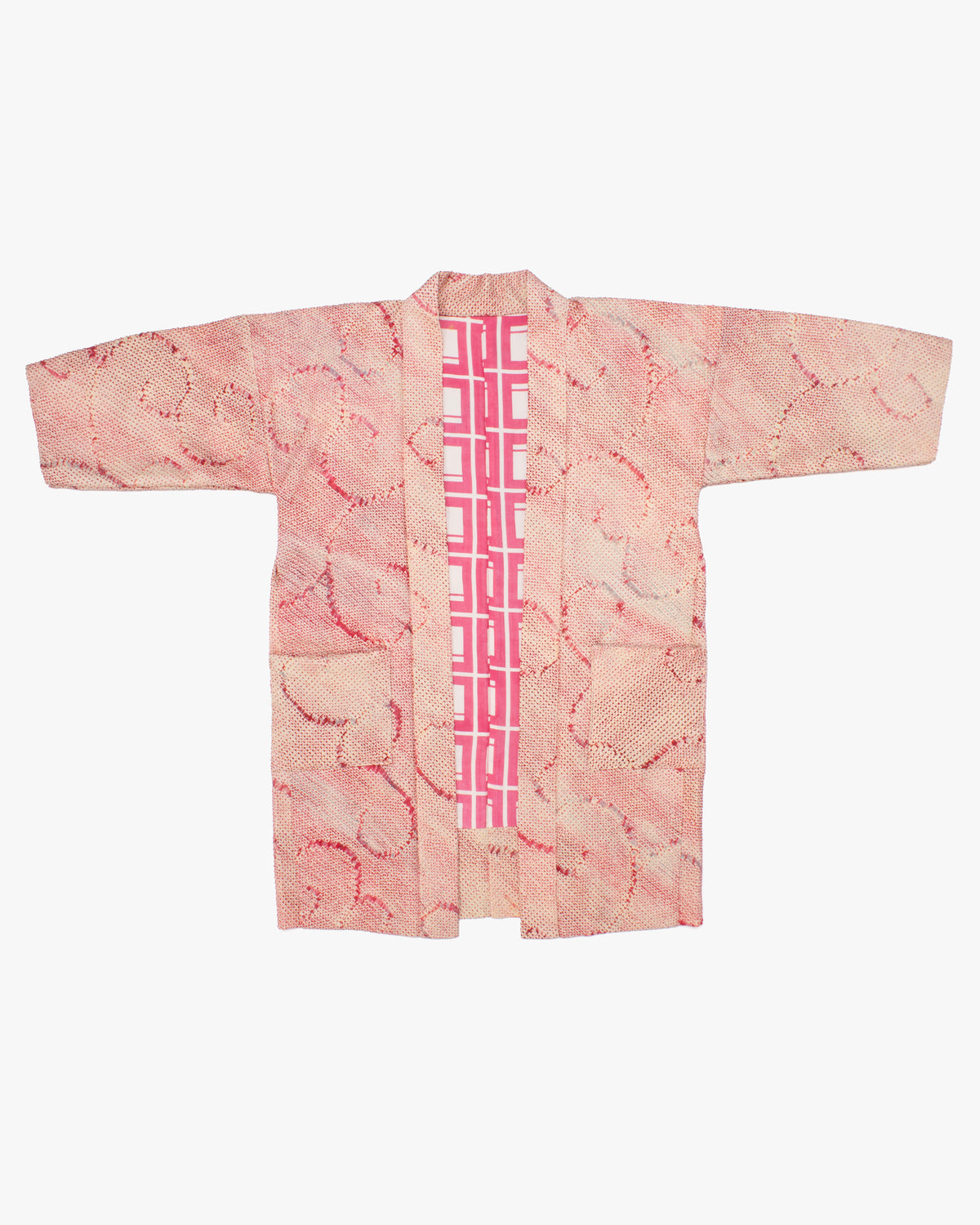 Kiriko Custom, Altered Haori Jacket, Full Shibori, Pink Karakusa