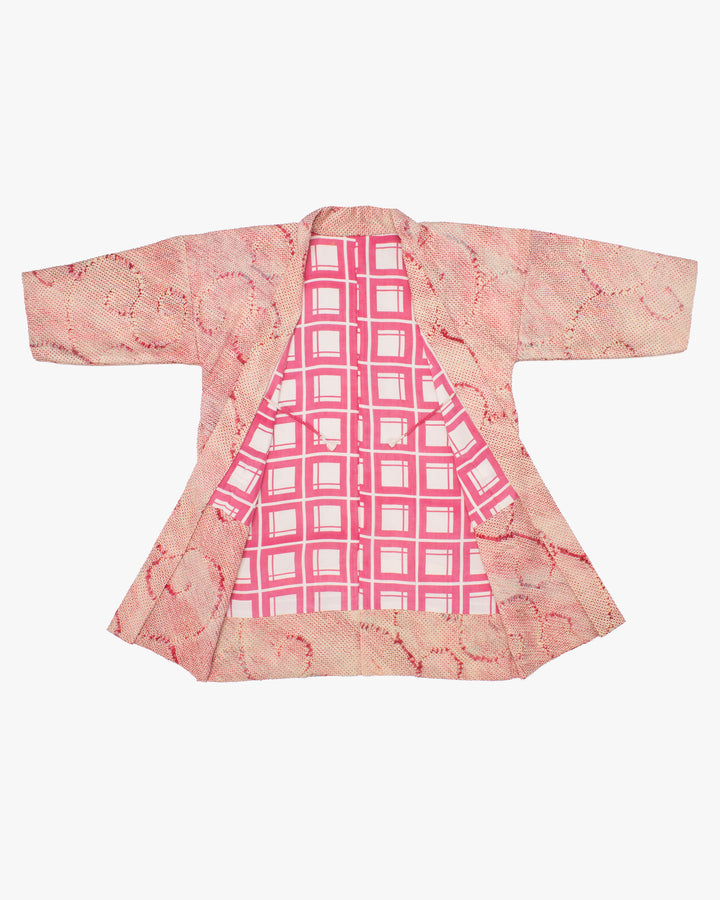 Kiriko Custom, Altered Haori Jacket, Full Shibori, Pink Karakusa