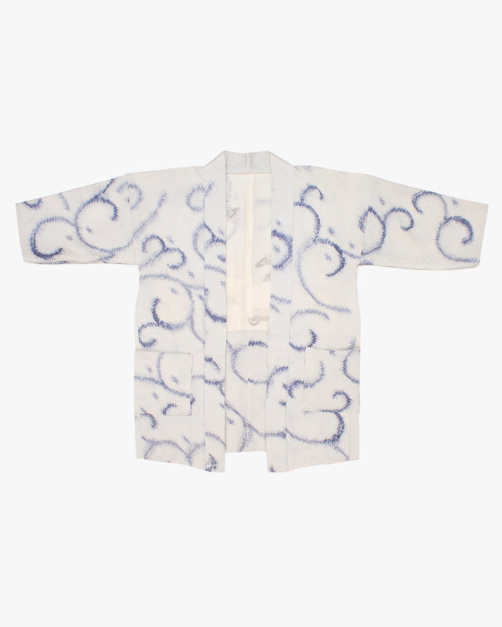 Kiriko Custom, Altered Haori Jacket, Full Shibori, Blue Karakusa Swirls