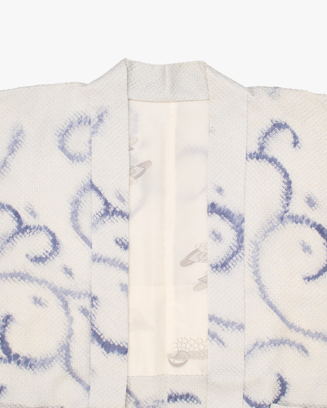 Kiriko Custom, Altered Haori Jacket, Full Shibori, Blue Karakusa Swirls