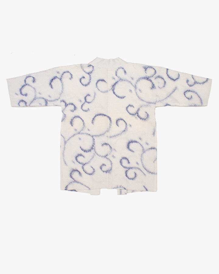 Kiriko Custom, Altered Haori Jacket, Full Shibori, Blue Karakusa Swirls
