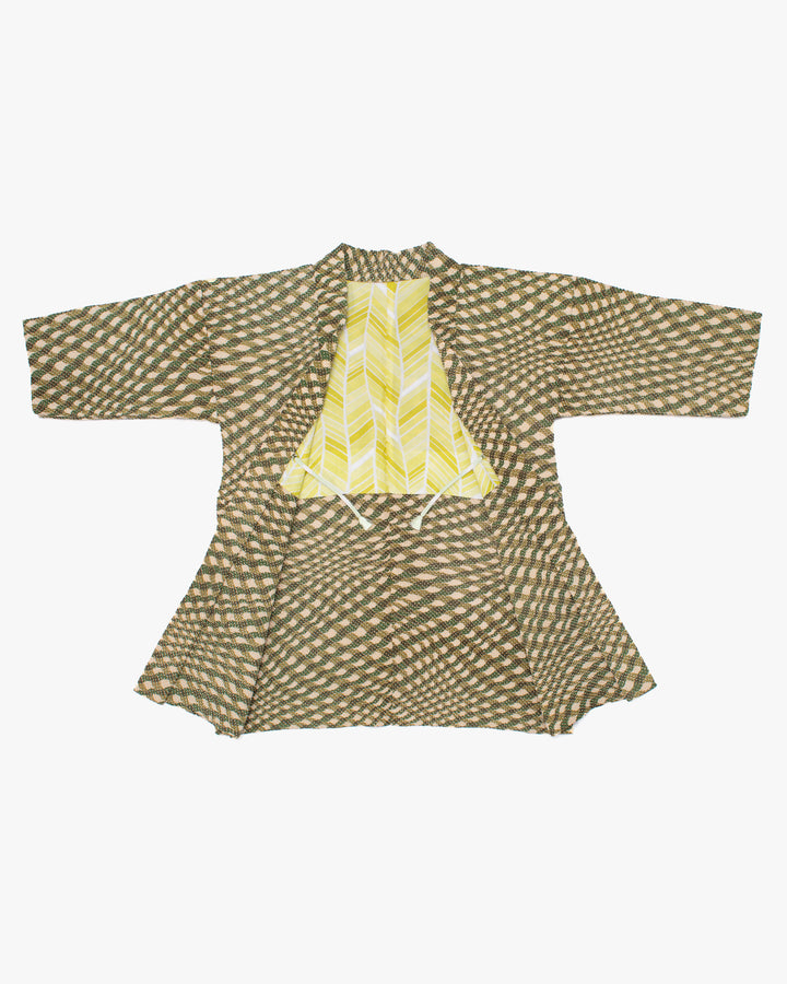 Kiriko Custom, Altered Haori Jacket, Full Shibori, Abstract Green Field