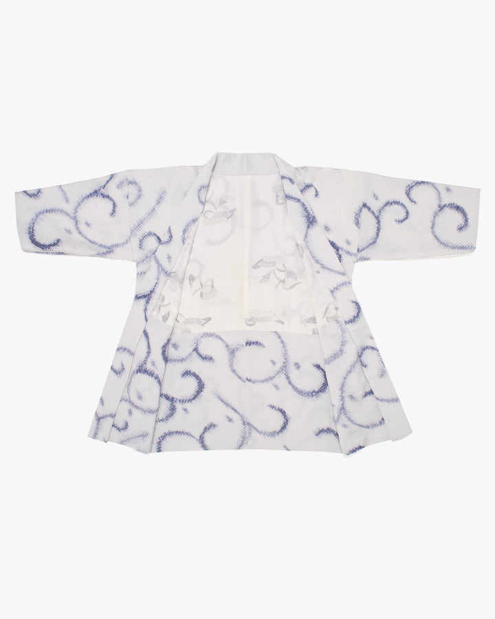 Kiriko Custom, Altered Haori Jacket, Full Shibori, Blue Karakusa Swirls