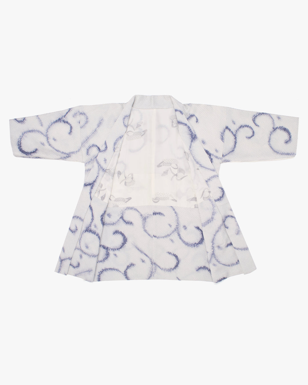 Kiriko Custom, Altered Haori Jacket, Full Shibori, Blue Karakusa Swirls