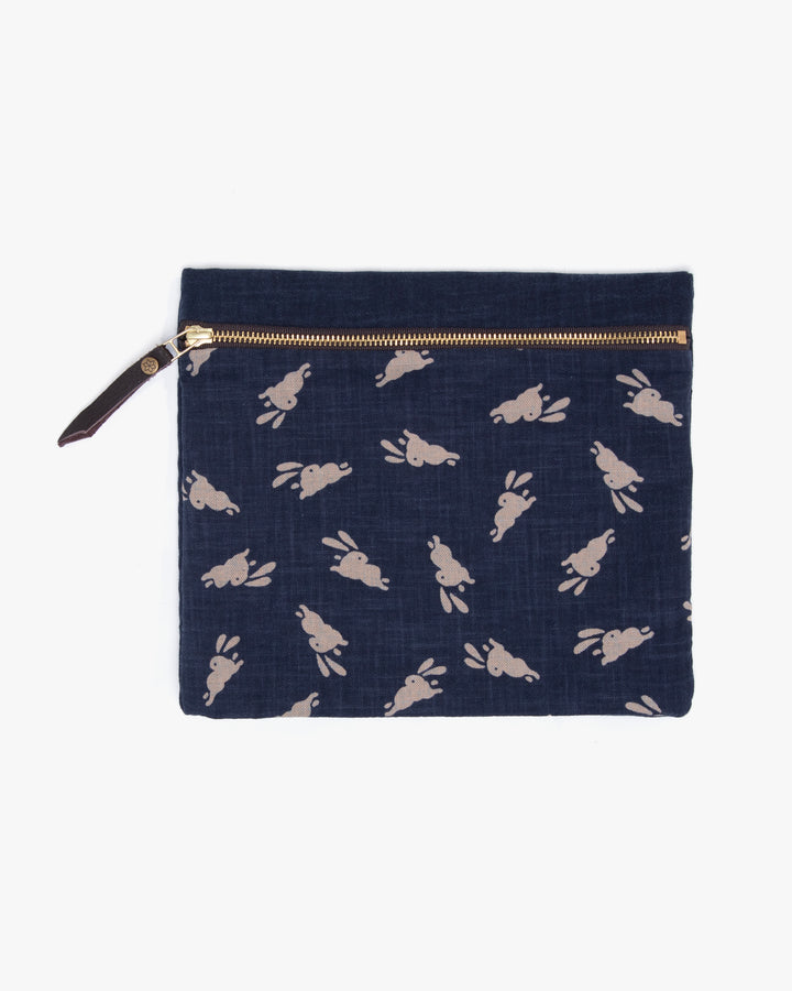 Kiriko Original Flat Medium Zipper Pouch, Two Tone Indigo Usagi