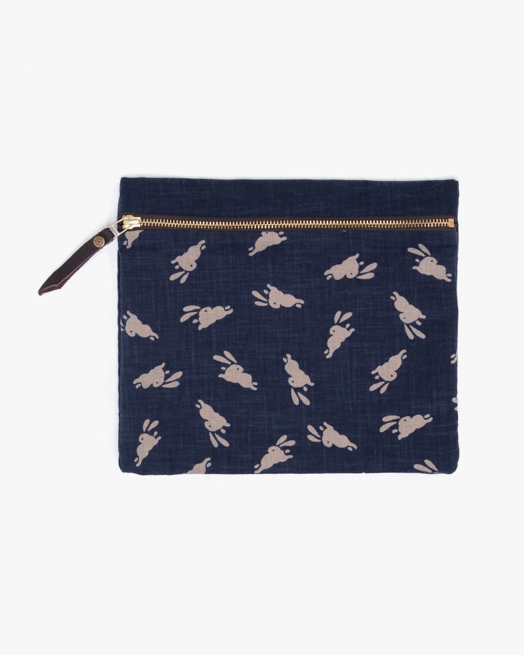 Kiriko Original Flat Medium Zipper Pouch, Two Tone Indigo Usagi