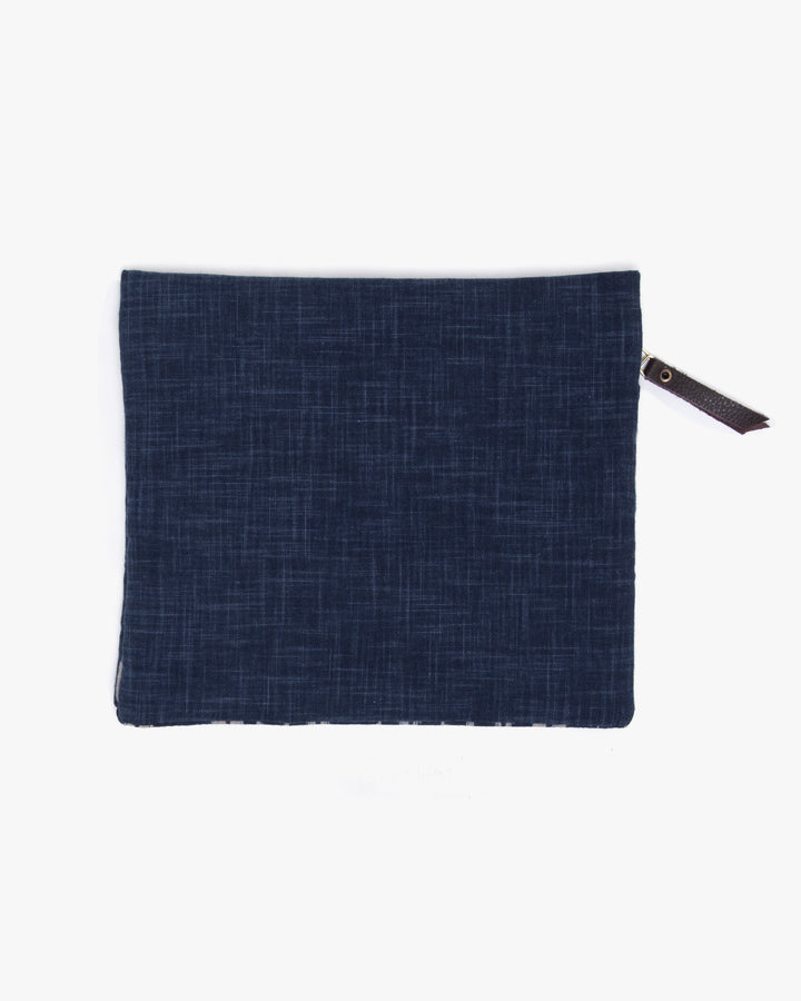 Kiriko Original Flat Medium Zipper Pouch, Two Tone Indigo Yagasuri