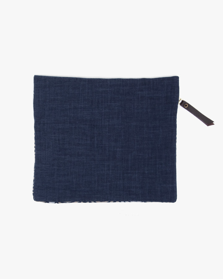 Kiriko Original Flat Medium Zipper Pouch, Two Tone Indigo Seigaiha with Red