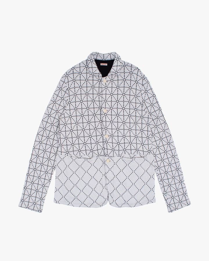 Japanese Repro Chore Coat, XL, Kapital, White with Black Geometric Pattern