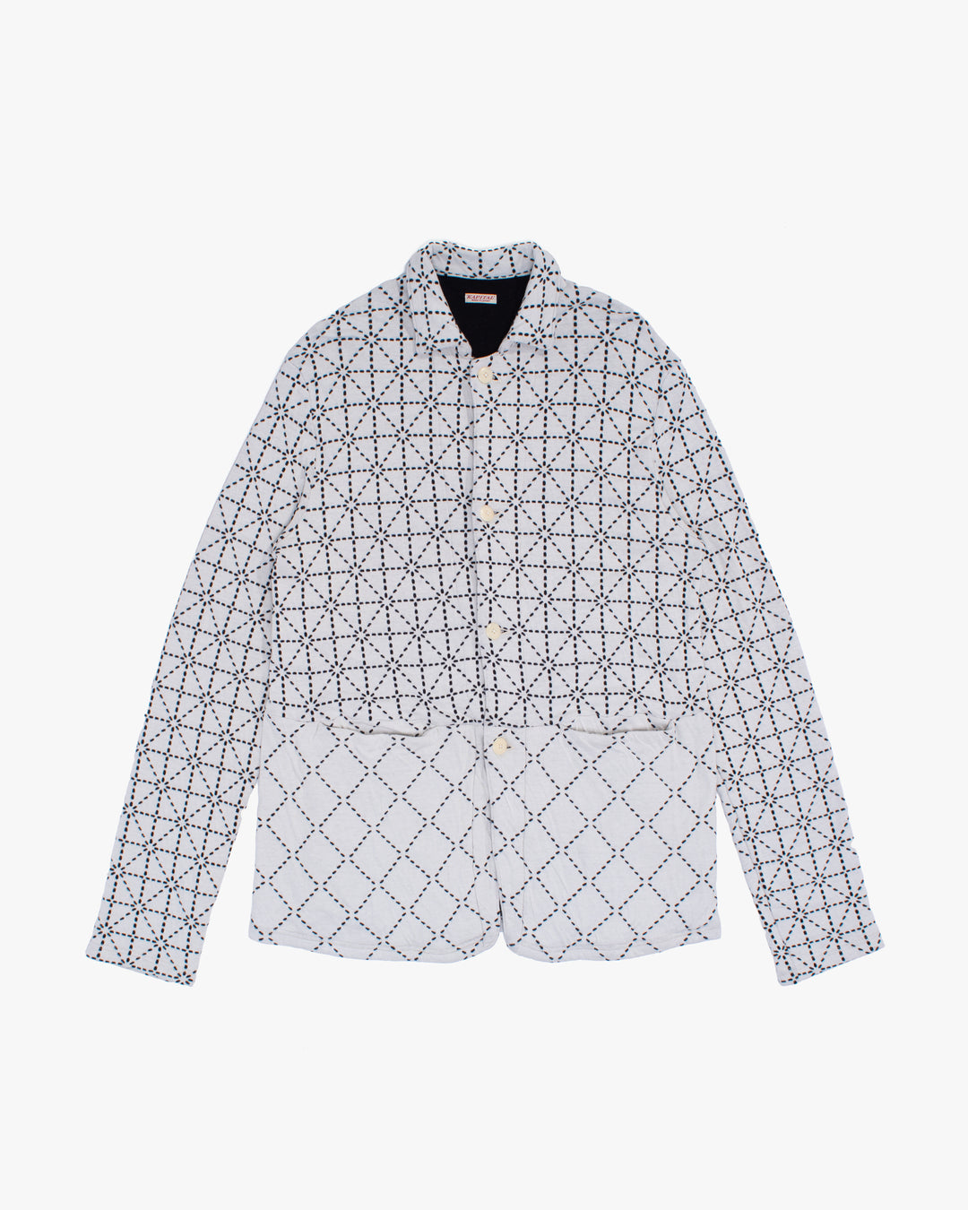 Japanese Repro Chore Coat, XL, Kapital, White with Black Geometric Pattern